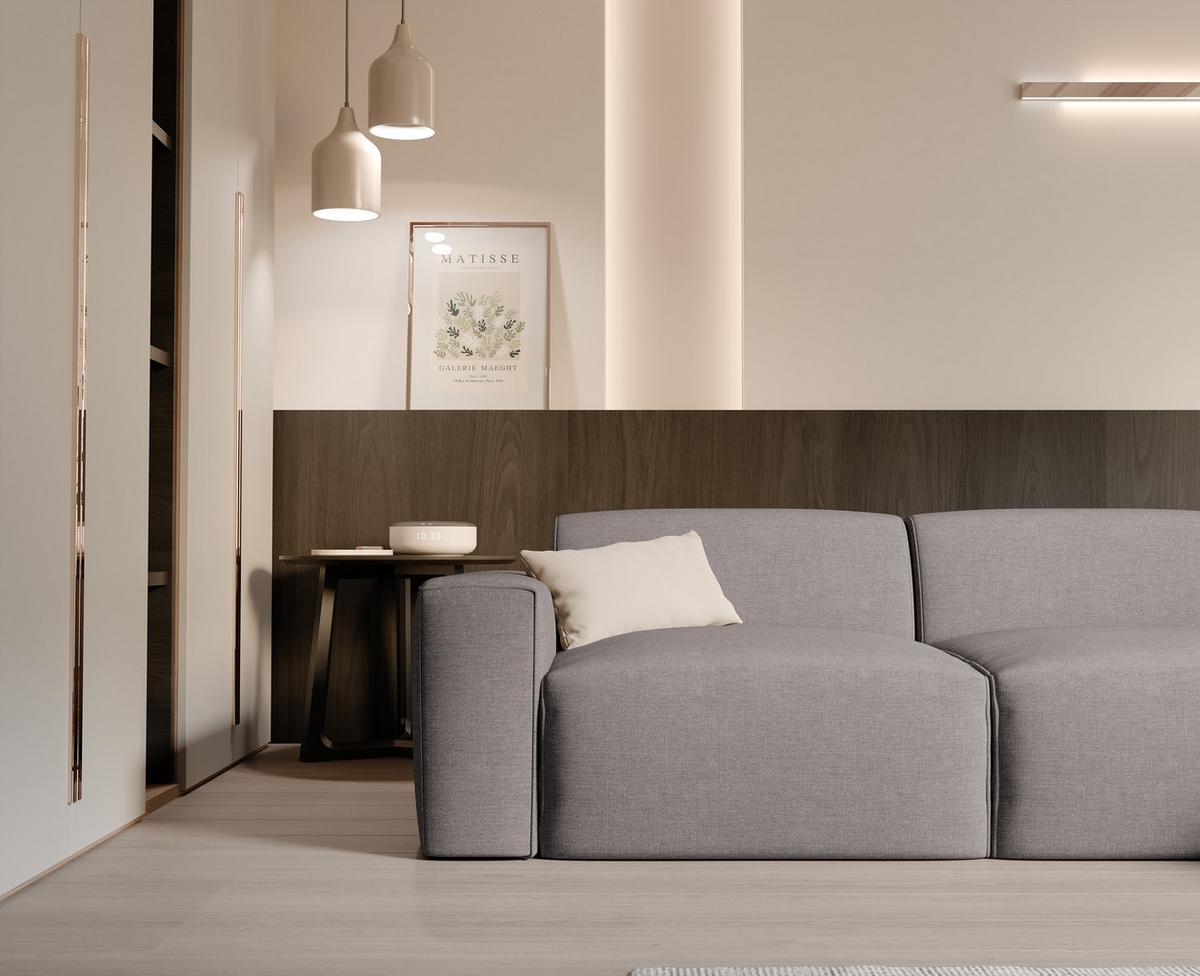 ECKSOFA DOVE Rechts Chenille-Stoff in Beige-Grau - Greige, Kunststoff/Textil (313/162cm) - Idohome