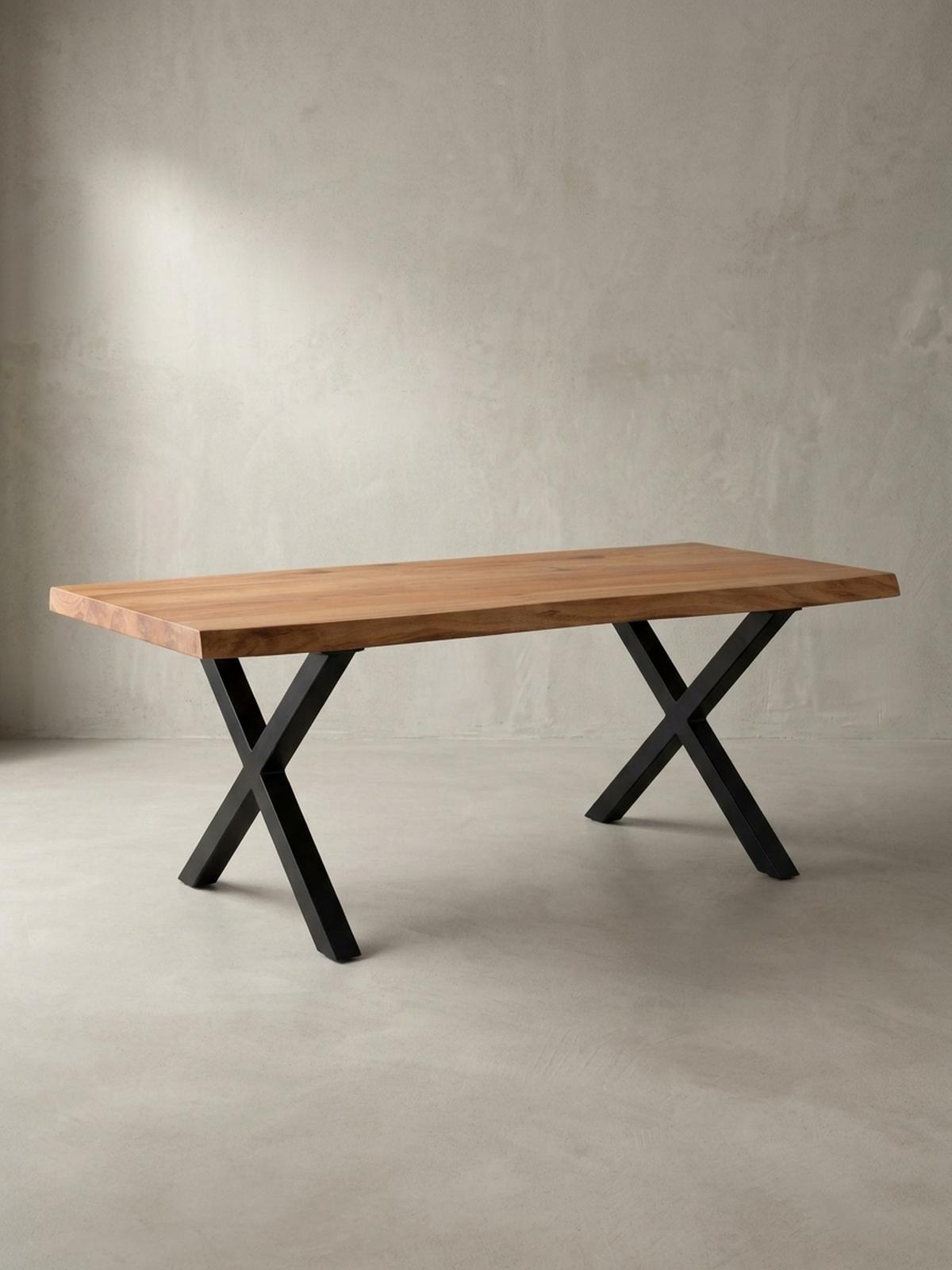 COUCHTISCH Braun Massivholz Akazie Baumkante 120x60x46cm, Metallbeine X-Form - Schwarz/Akaziefarben, Holz/Metall (60/120/46cm) - KADIMA DESIGN