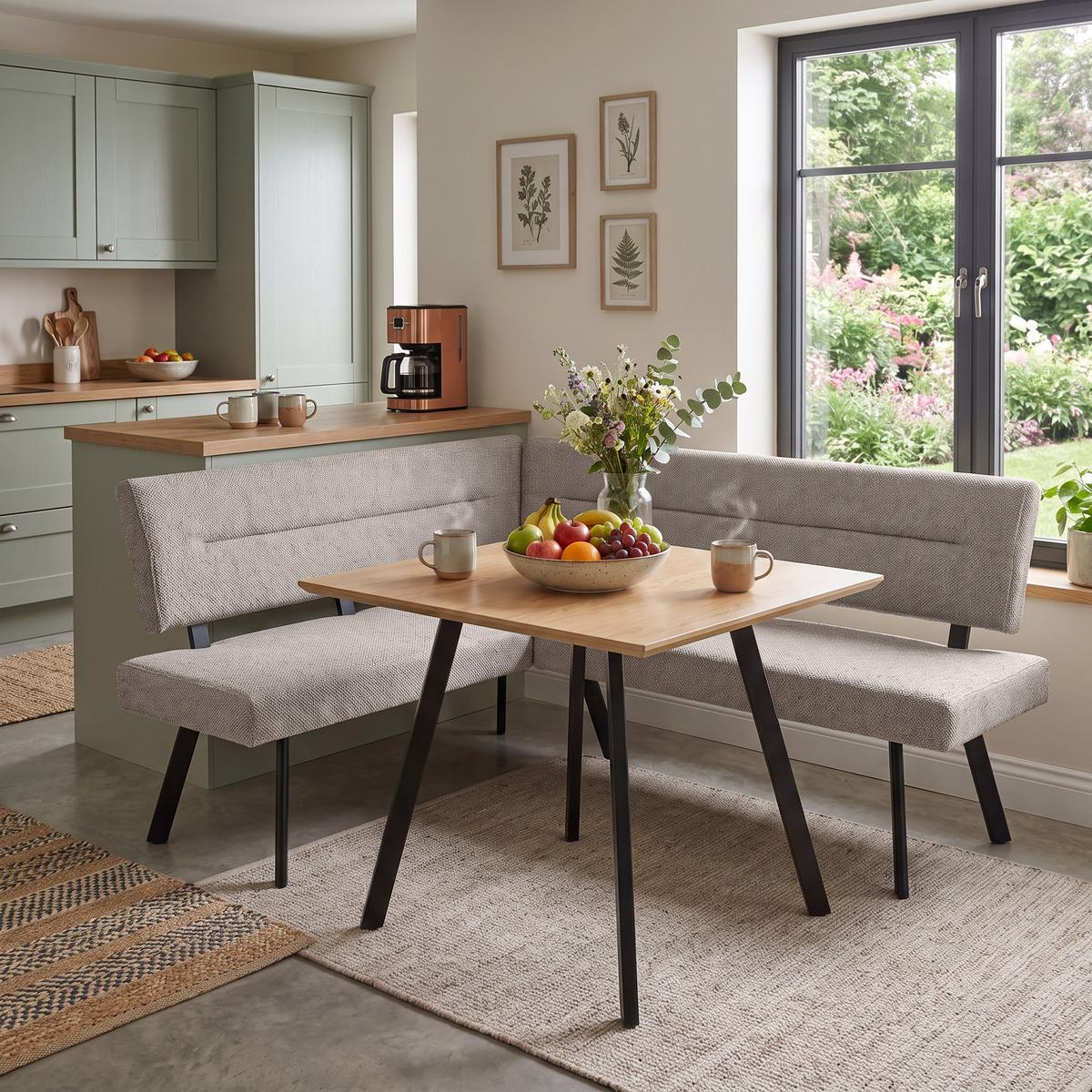 ECKBANK Zerra 192x153 cm, mit Metallbeinen, Curio-Stoff, Beige - Beige/Schwarz, Metall (192/153cm) - Beautysofa