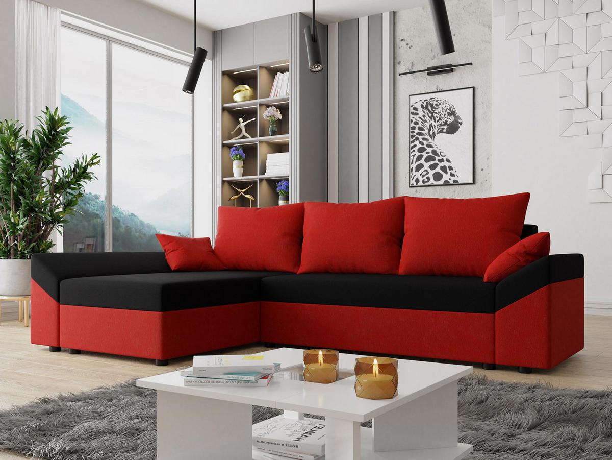ECKSOFA Dante L - Rot/Schwarz, Holz/Kunststoff (240/140cm) - MIRJAN24