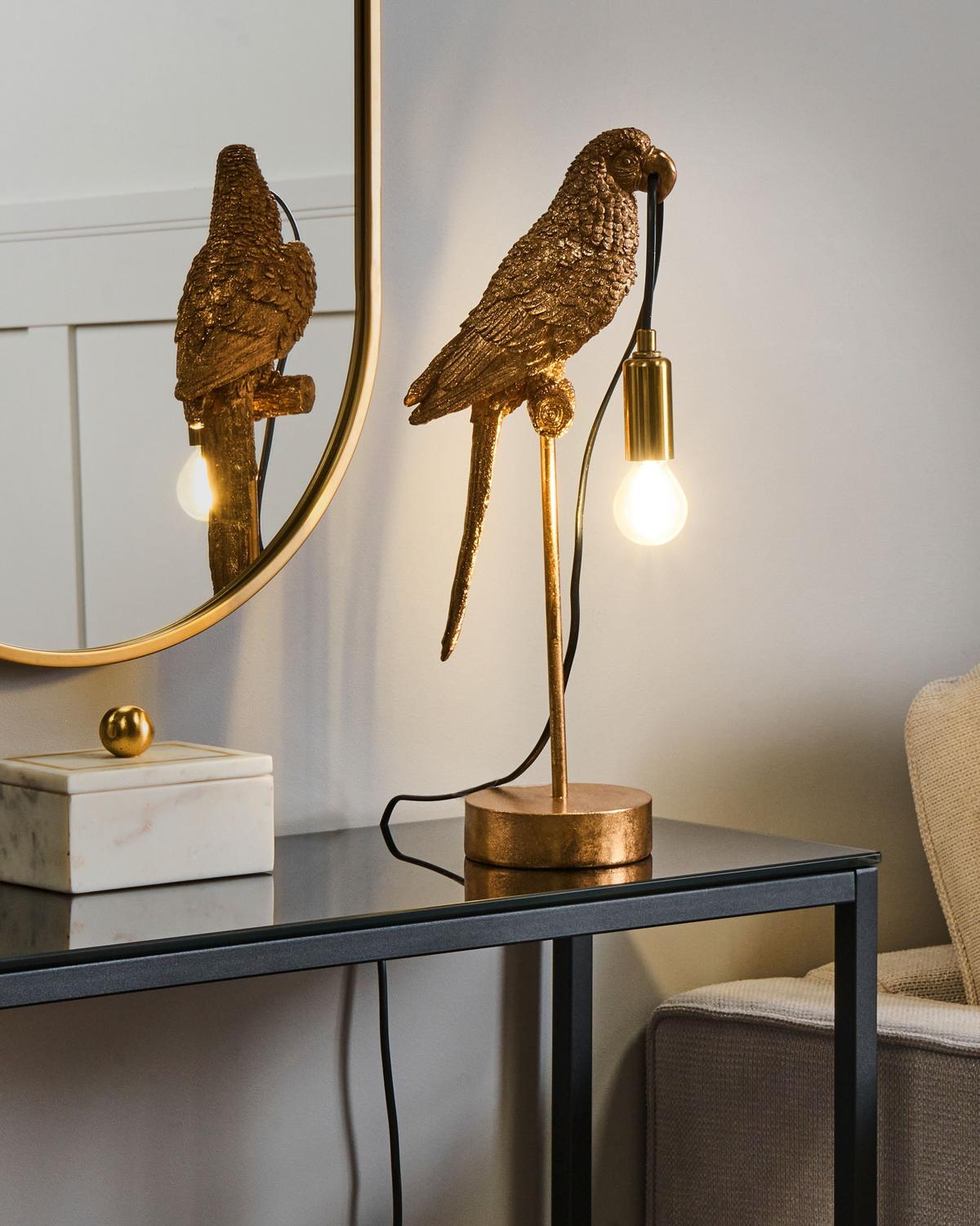 TISCHLAMPE Papagei Gold Sinatra - Messingfarben/Goldfarben, Kunststoff (14/17/46cm) - Beliani