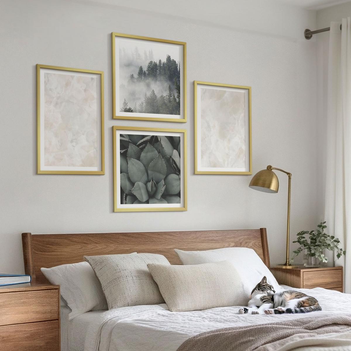 BILDER SET 4er Set - 50x50 cm & 40x60 cm Goldrahmen - Steinpastellmarmor - Goldfarben, Kunststoff (50/50cm) - TULUP
