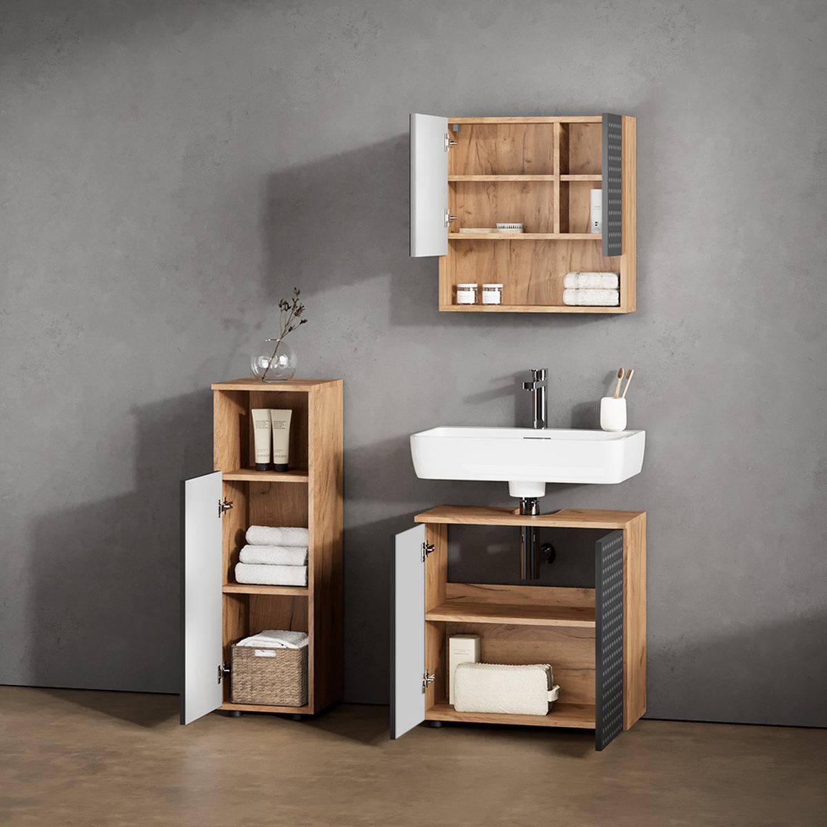 BADMÖBEL-SET Ronco Anthrazit gepunktet 3 Teile - Anthrazit, Holzwerkstoff (60/59/30cm) - Livinity®