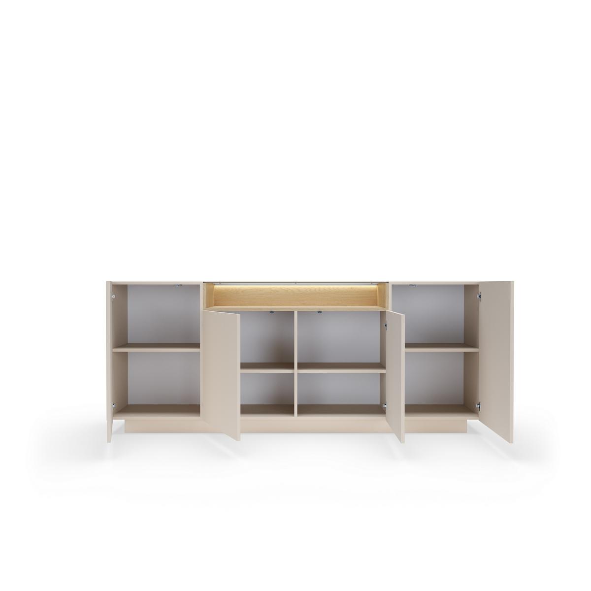 KOMMODE PORTA 203/83/39,5cm mit Schubladen 4 Türen Beige - Eichefarben/Beige, Holzwerkstoff (203/83/39.5cm) - MASSENO