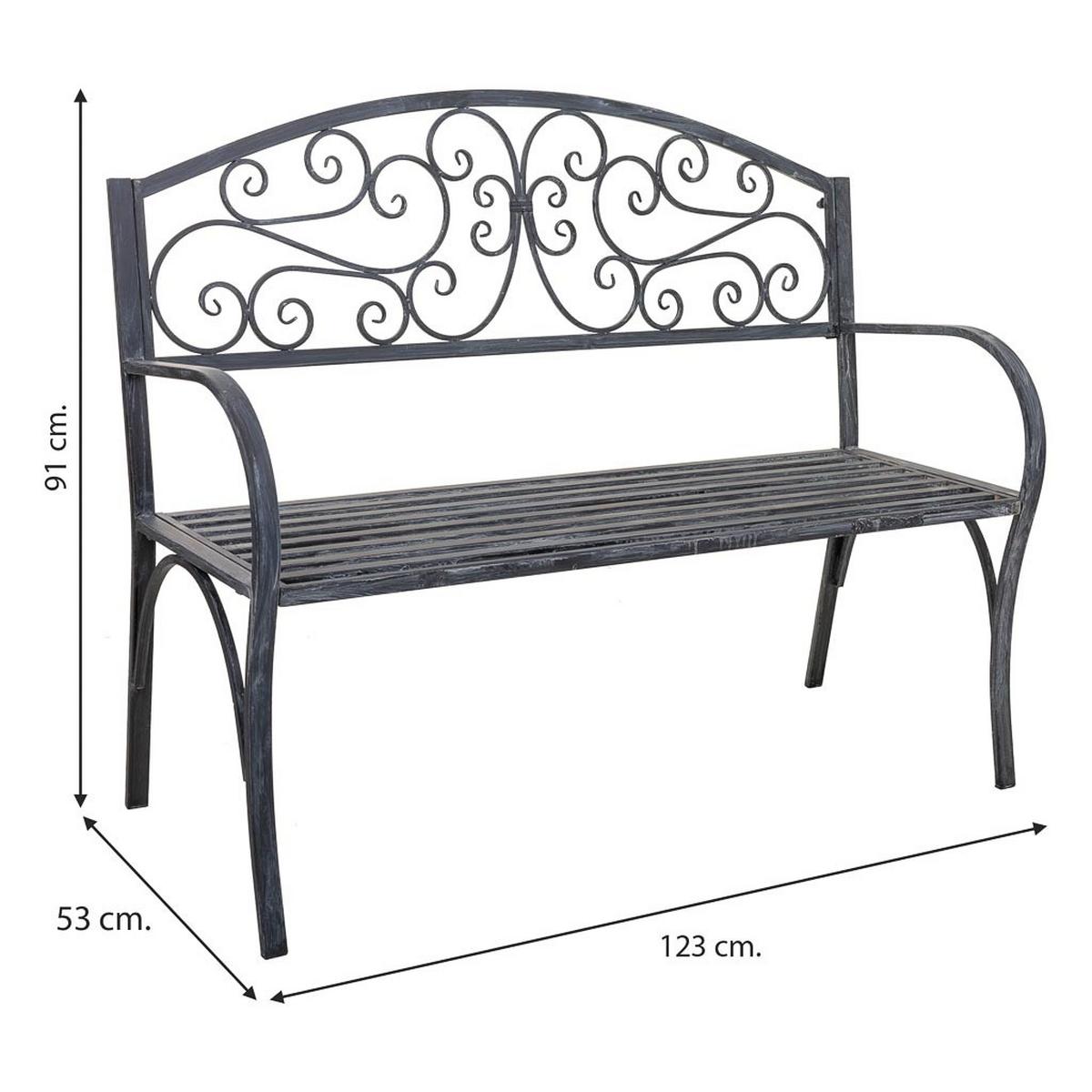 BANK aus Metall, grau, 123x53x91cm - Grau, Metall (153/91/53cm) - Wanderlust