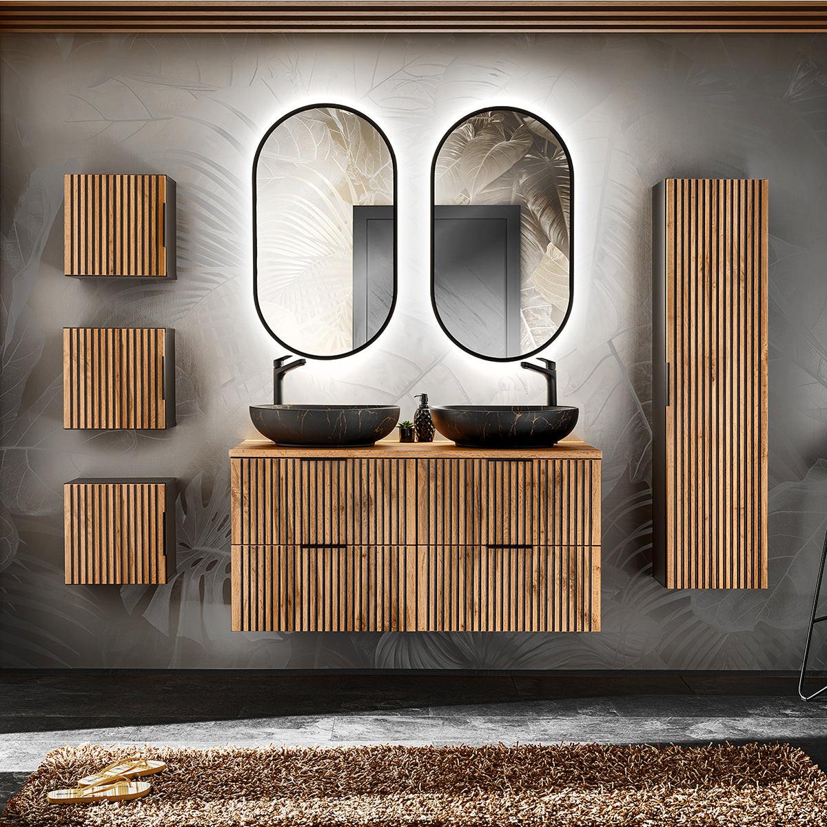 WASCHTISCHUNTERSCHRANK 120.6cm Gaia Holz in Eichenoptik und Schwarz - Schwarz, Holzwerkstoff (120.6/59/46cm) - Petits-meubles