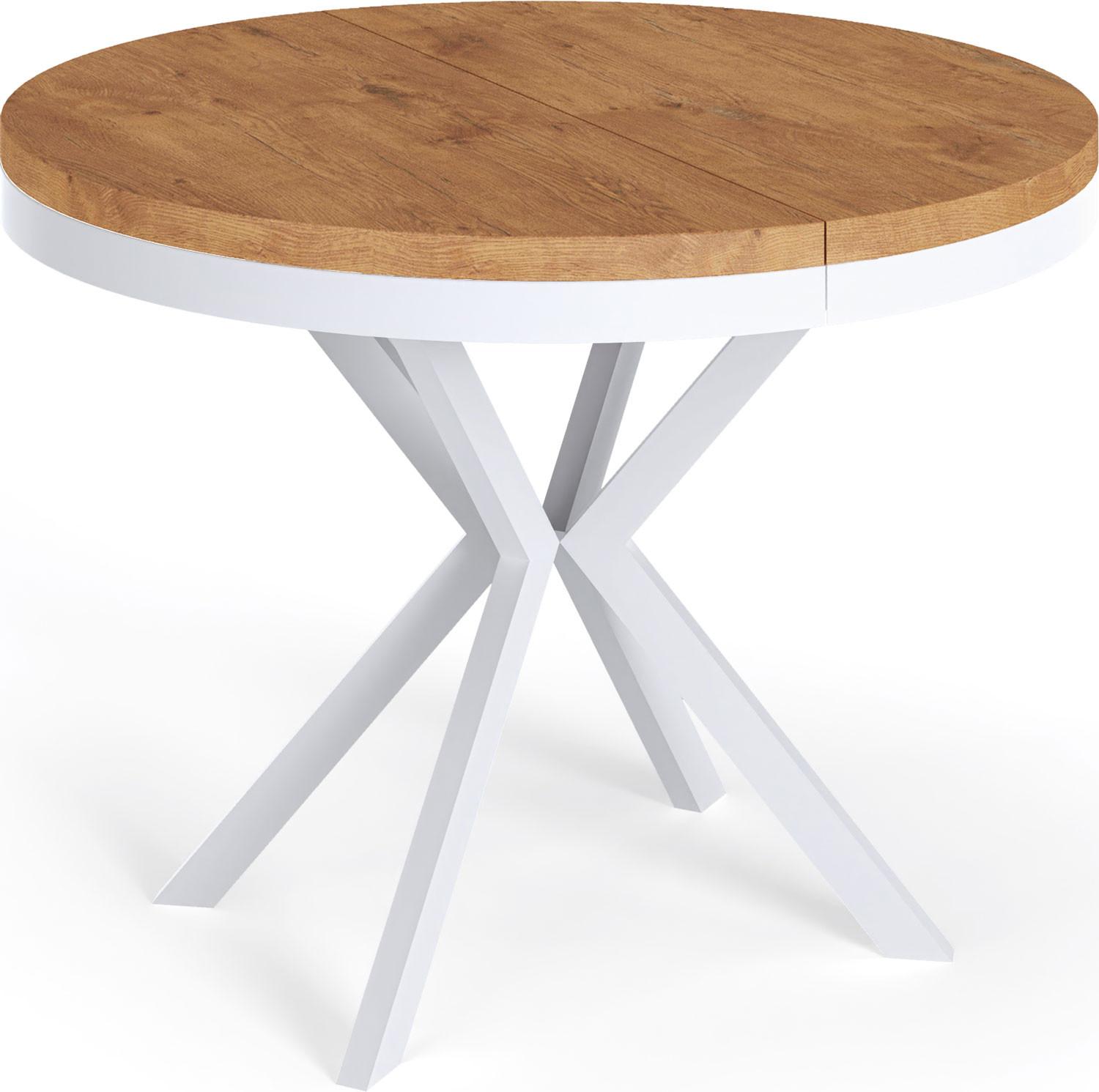 ESSTISCH Cloud runder ausziehbarer, Lancelot Eiche 120-200/120/76 cm - Eichefarben/Weiß, Holzwerkstoff/Metall (120/200/76cm) - WFL GROUP