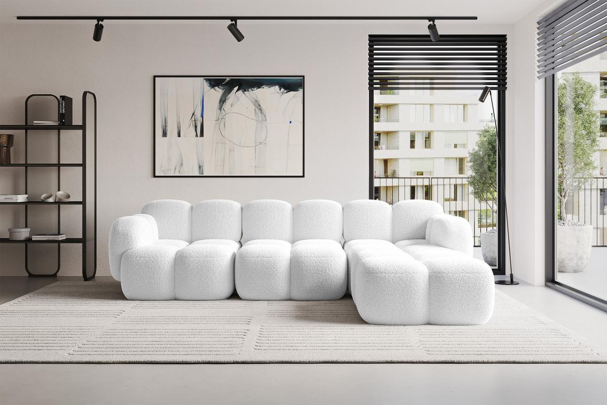 ECKSOFA modulares Sofa Rechts Miko-L2 302x205x75 Weiß Bouclé - Schwarz/Weiß, Holzwerkstoff/Kunststoff (302/205cm) - ALTDECOR