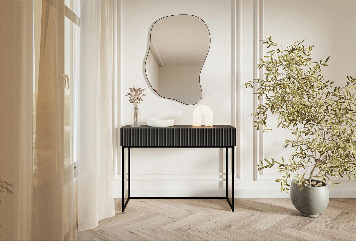 SCHMINKTISCH Veldio Schwarz mit schwarzen Beinen 110 cm - Schwarz, Holzwerkstoff/Metall (110/79/40cm) - Selsey