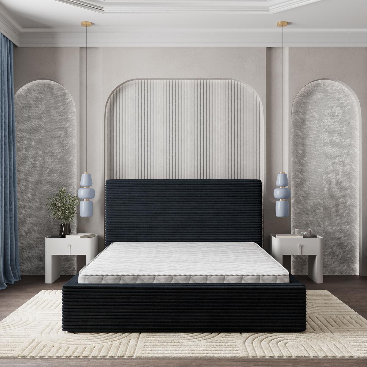 POLSTERBETT MIRETTI 200x200 cm mit Bettkästen - Schwarz - Schwarz, Holz/Textil - MASSENO