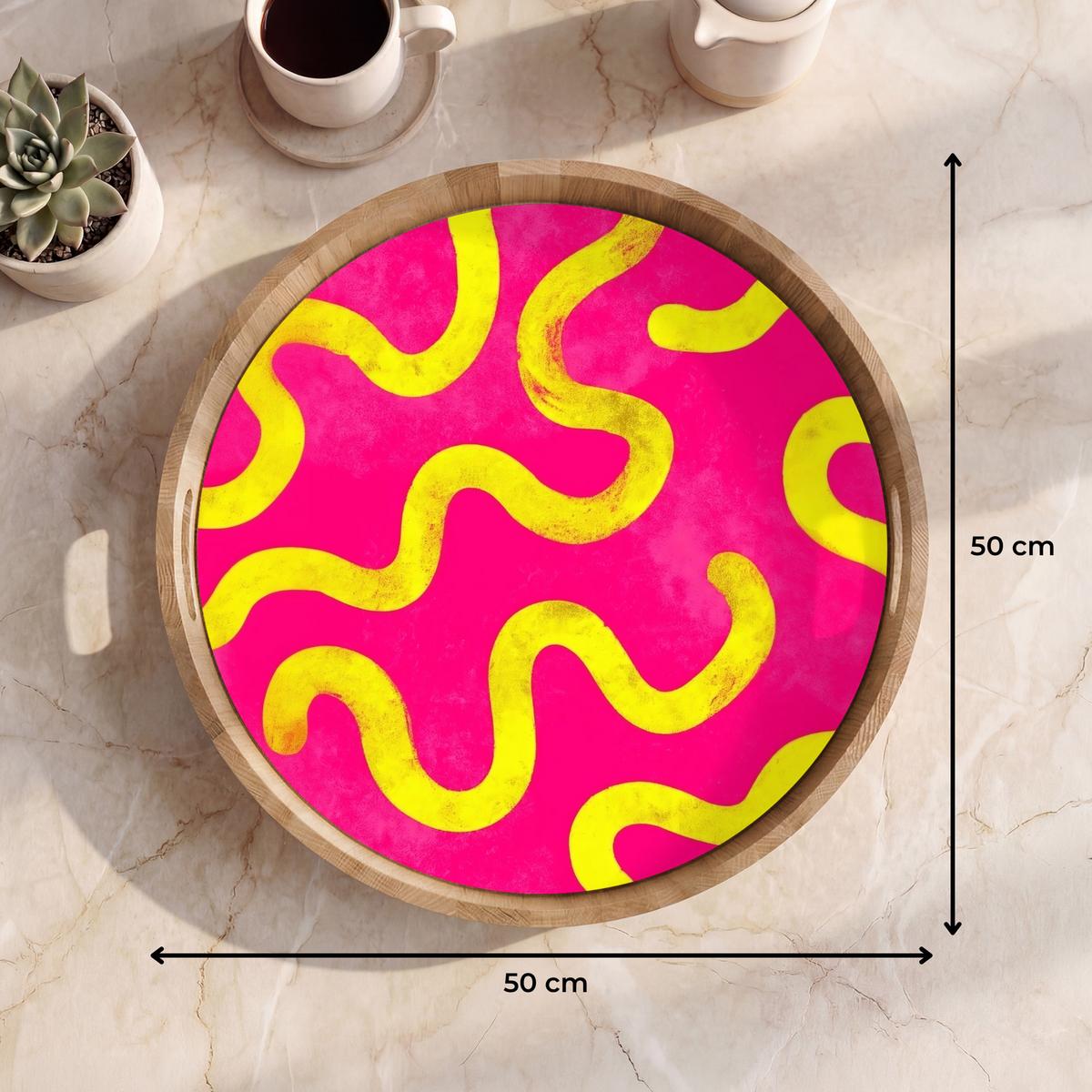 TABLETT Linie - Gelb - Abstrakt 50x50 cm - Pink, Holz (50/5/5cm) - OnlyWow