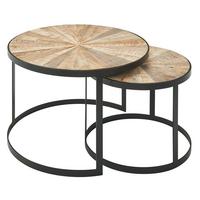COUCHTISCH 2er Set Massivholz Metall Rund, Mango 60x60x40 cm - Schwarz/Braun, Holz/Metall (60/60/40cm) - KADIMA DESIGN