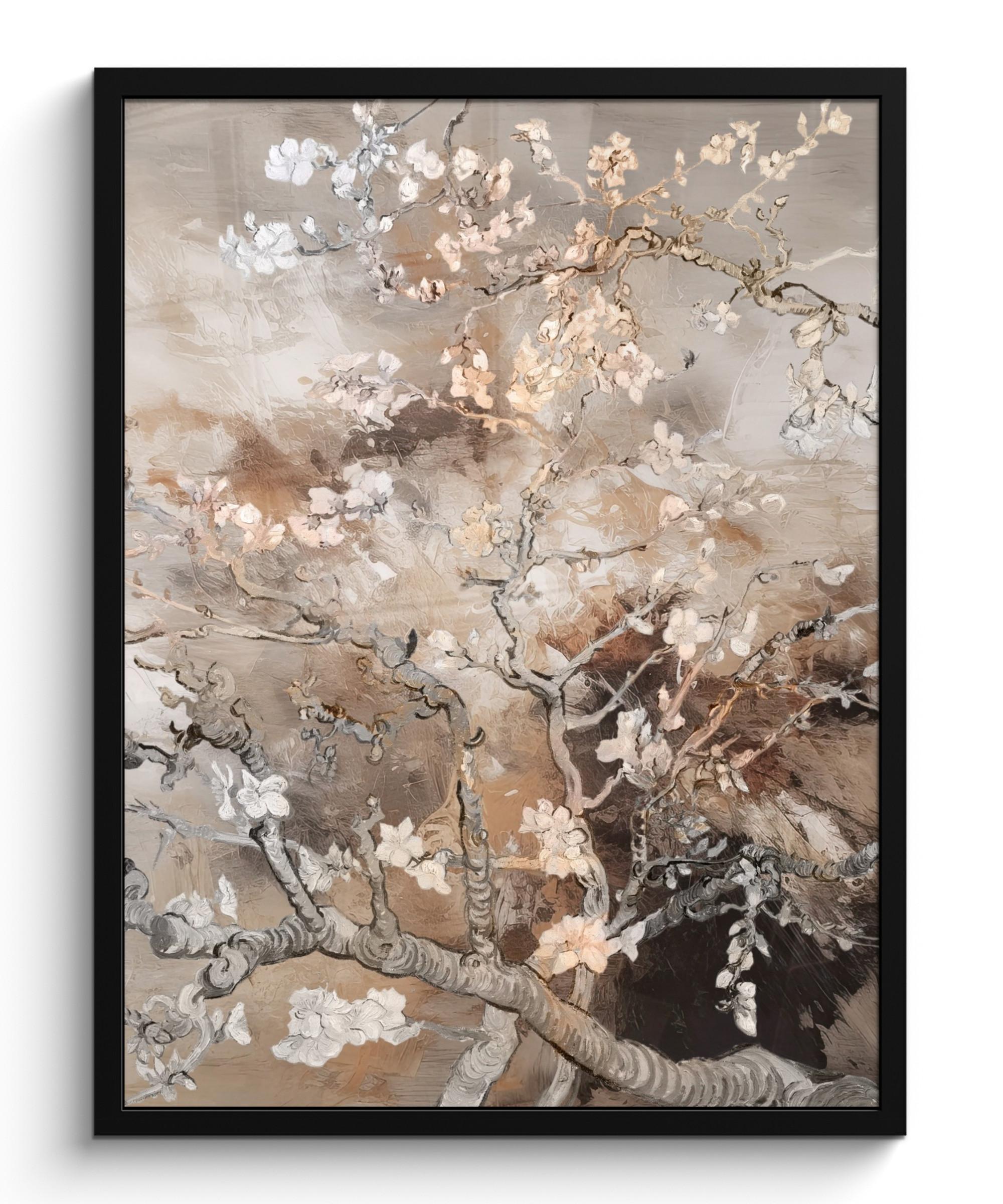 POSTER MIT RAHMENGERAHMTES BILD Mandelblüte - Kunst - Van Gogh - Beige - Abstrakt Posterleiste 60x80 cm - Braun, Papier (60/80cm) - MuchoWow