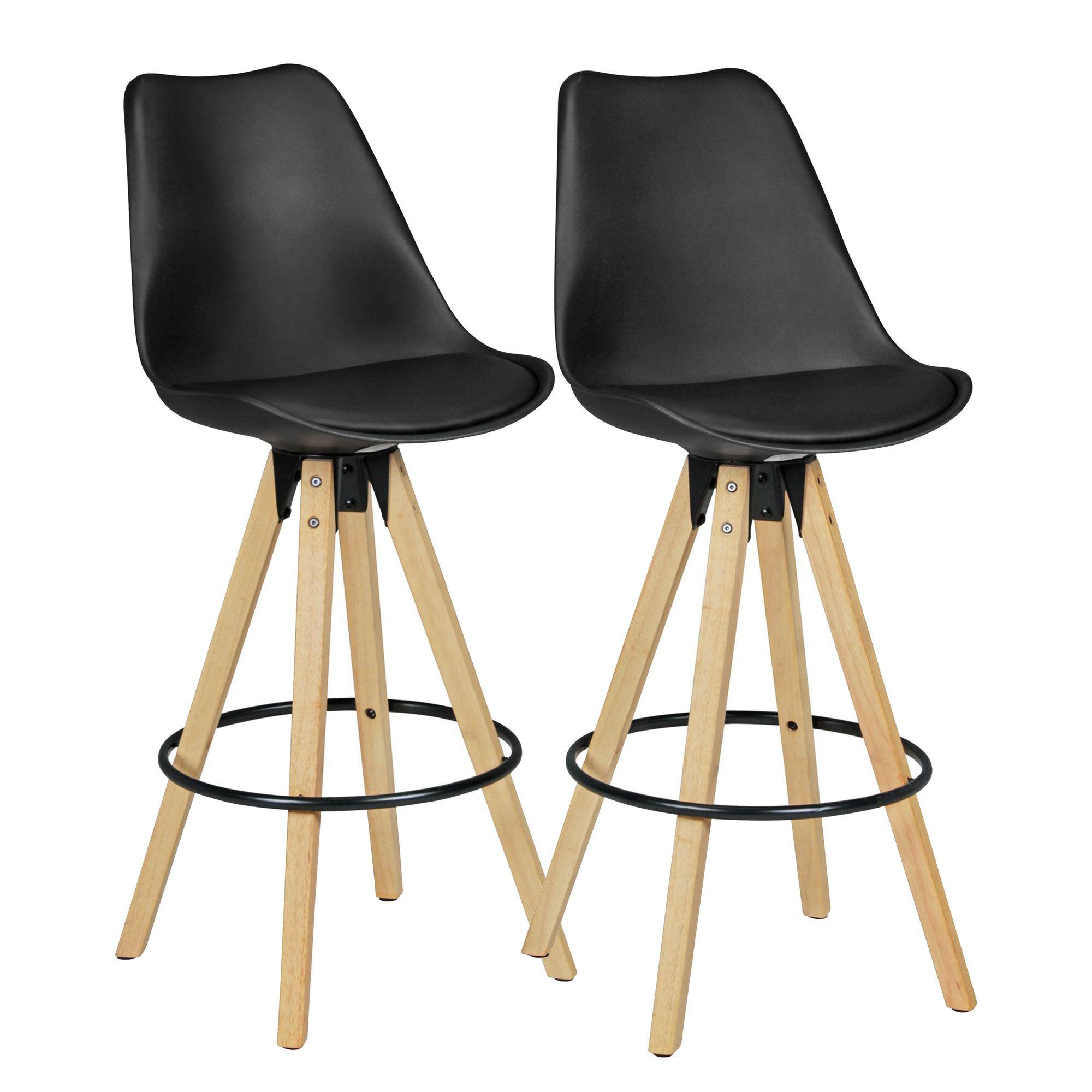 BARHOCKER Set - Ergonomisch Sitzschale, Holzbeine, Schwarz 45x45x113 cm - Beige/Schwarz, Holz/Kunststoff (45/113/45cm) - KADIMA DESIGN