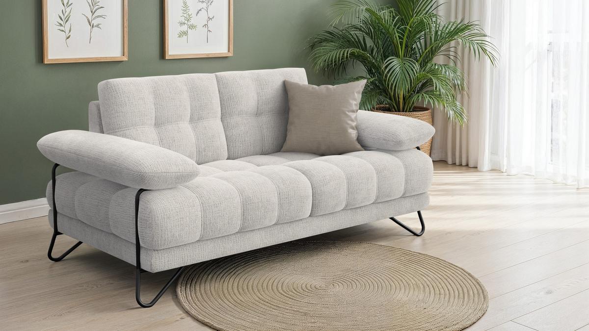 SOFA BUBBARA 2-Sitzer, creme - Creme/Schwarz, Holz/Textil (185/87/96cm) - Wozimo