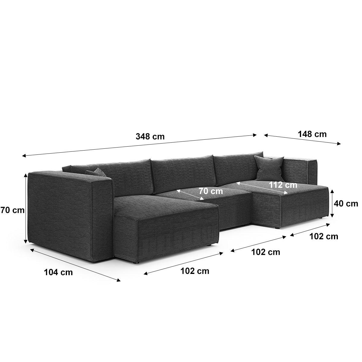 PANORAMASOFA Jimmy 5 Sitzplätze Grau - Grau, Holz (348/77/148cm) - Petits-meubles