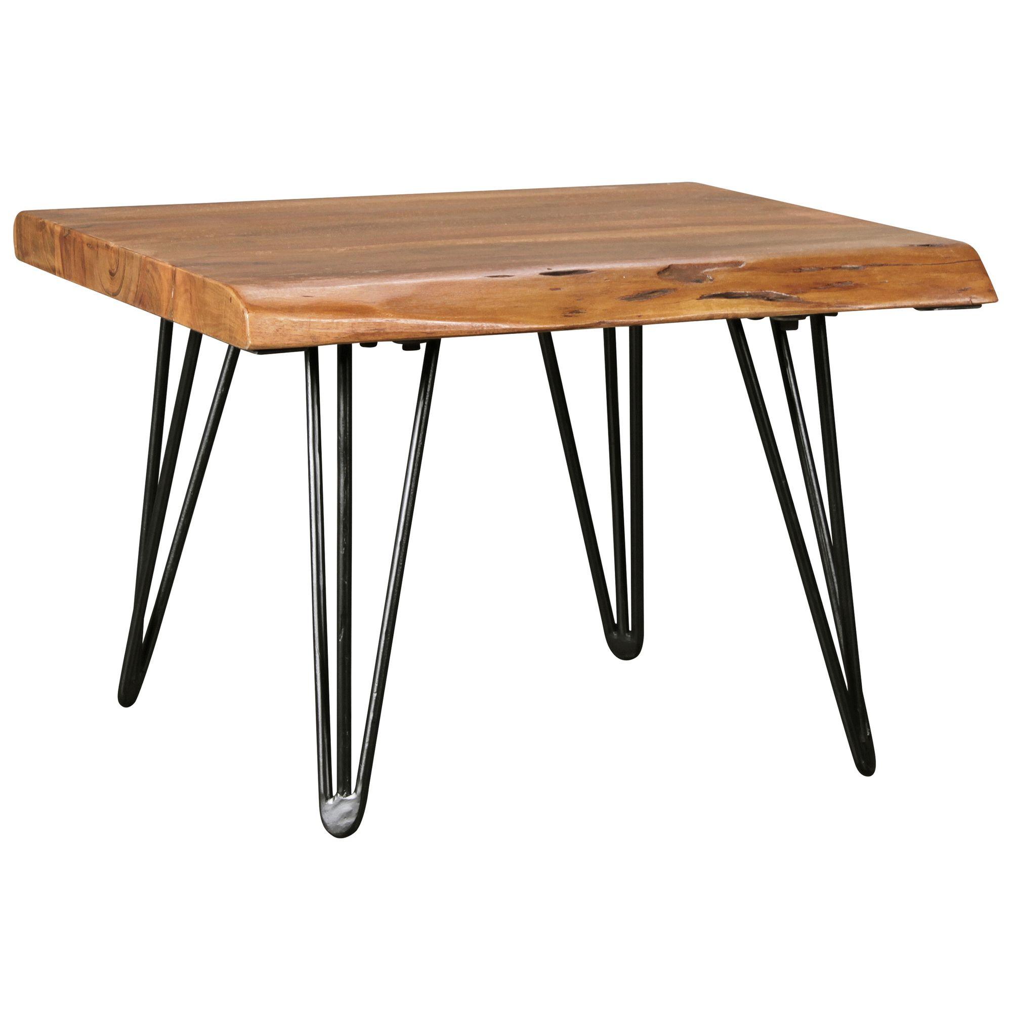 COUCHTISCH in Braun aus Massivholz mit Baumkante und Metallbeinen, 56x38x51cm - Schwarz/Braun, Holz/Metall (56/51/38cm) - KADIMA DESIGN