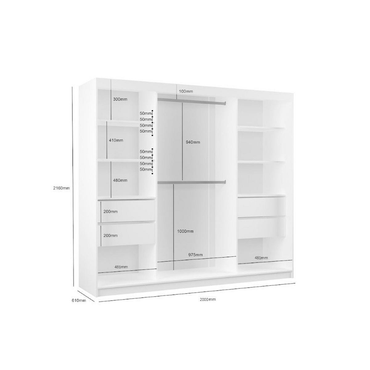 SCHWEBETÜRENSCHRANK BELLINA 200/216/61 cm Modern Kleiderschrank 2-türig mit Spiegel Nussbaumfarben - Nussbaumfarben, Holzwerkstoff (200/216/61cm) - MASSENO