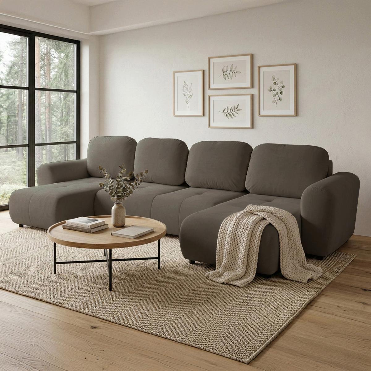 WOHNLANDSCHAFT Olido dunkelbeiger Samt - Schwarz/Cappuccino, Kunststoff/Textil (315/82/150cm) - Selsey