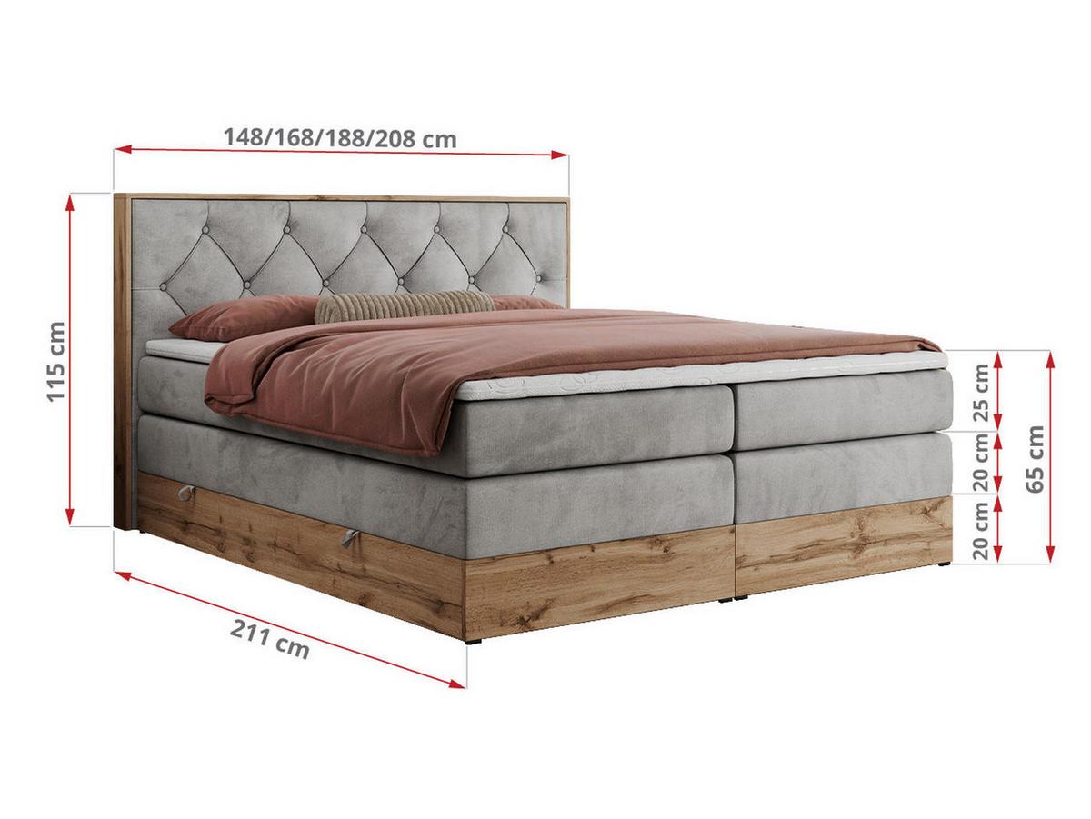 BOXSPRINGBETT VENETO KING 200/200 Hellgrau Velvet - H3 - Hellgrau, Holz/Textil (200/200cm) - MKS