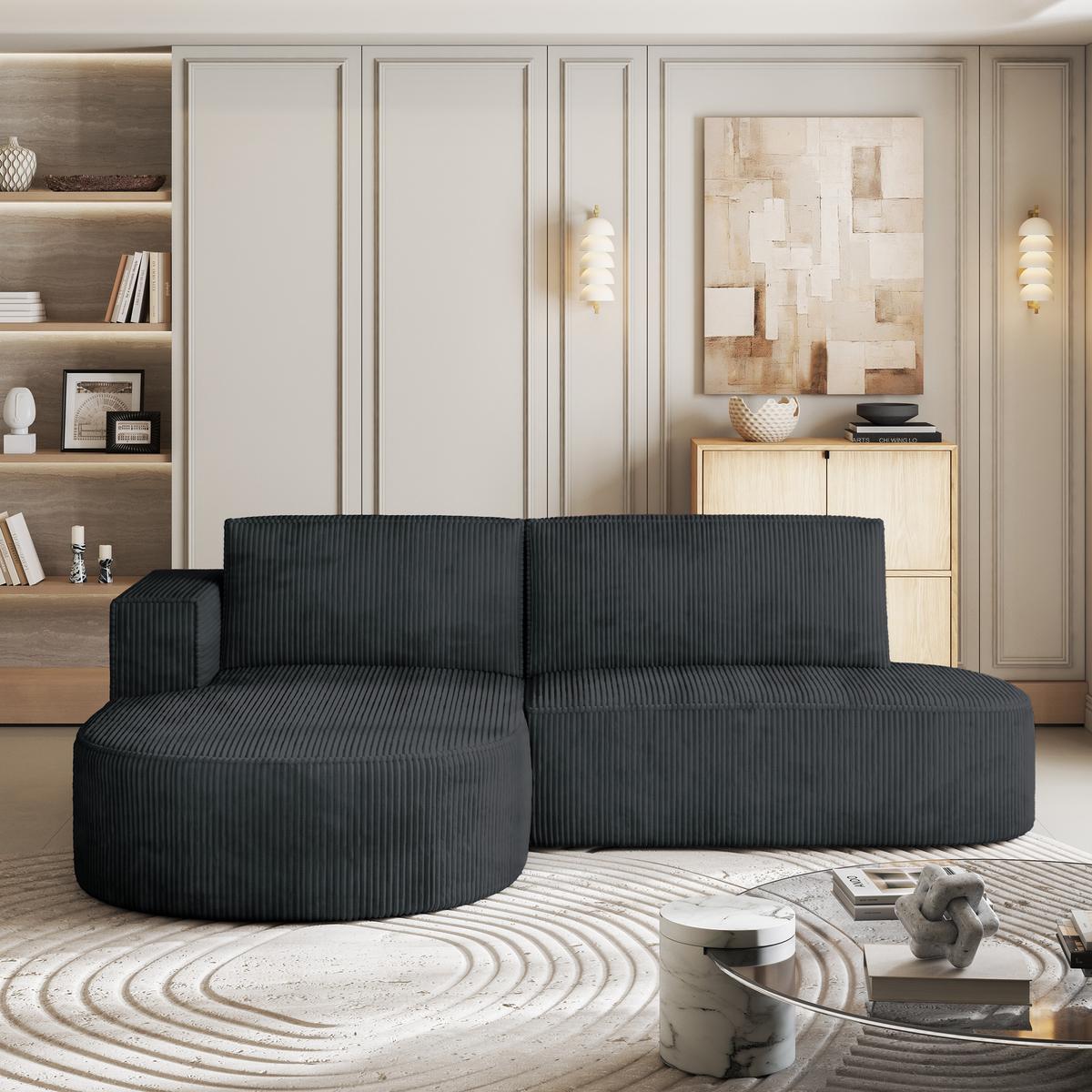 ECKSOFA CORTIO P L-S Graphitfarben Kordstoff mit Schlaffunktion - Graphitfarben, Holz (265/174cm) - MASSENO