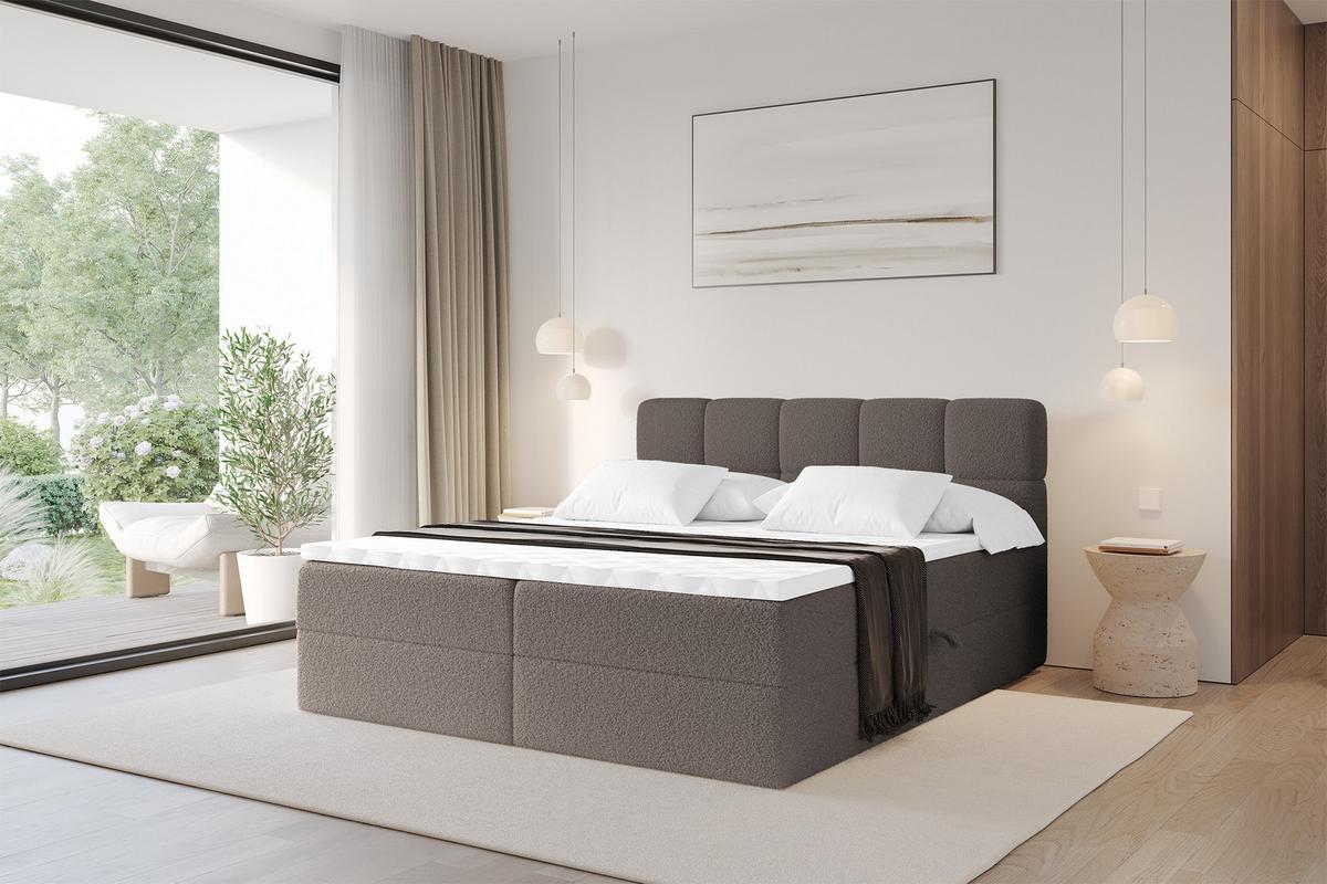BOXBETT mit Matratze H4 - FAMA - 160x200 cm Braun Quelle - Braun, Holzwerkstoff (160/200cm) - ALTDECOR
