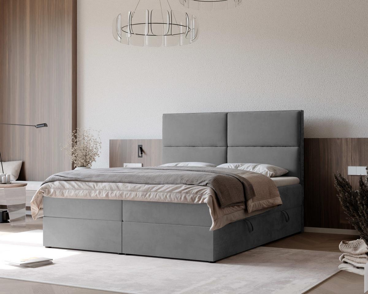 BOXBETT 120x200 cm mit Topper - Hellgrau, Holzwerkstoff/Textil (140/200cm) - Idohome