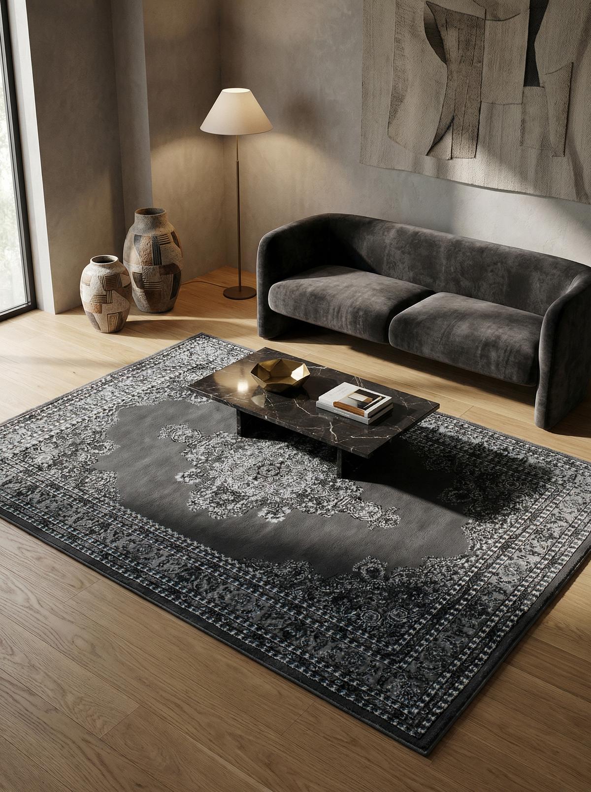 TEPPICH Kurzflor TANNHEIM in Grau, orientalisch, Florhöhe 12 mm, 80 x 150 cm - Grau, Textil (150/80cm) - KADIMA DESIGN