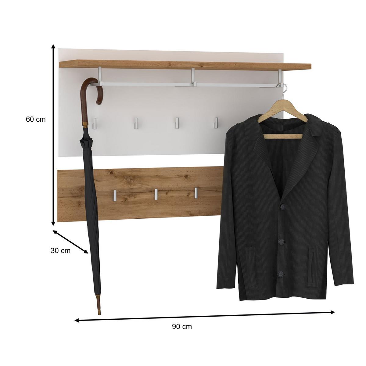 WANDGARDEROBE BILBAO Wotan Eiche/weiß - Eiche Wotan/Weiß, Holzwerkstoff (90/60/30cm) - CARO-Möbel