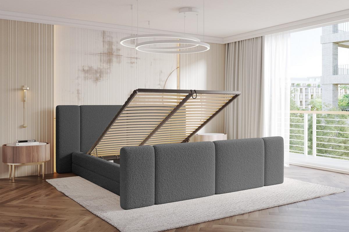 POLSTERBETT mit Bettkasten, Fußteil und Lattenrost, Bett mit Matratze H3/H4 - TEVO-Z 140x200 Grau - Greige, Holzwerkstoff/Textil (140/200cm) - ALTDECOR