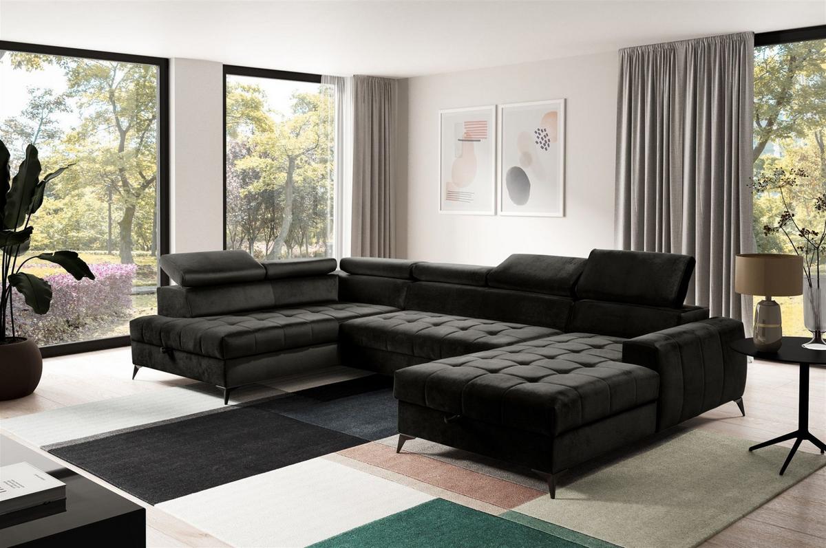 WOHNLANDSCHAFT Agnesa In Salvador - Schwarz, Holzwerkstoff/Textil (345/95/200cm) - Fun Möbel