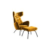 SESSEL MIT HOCKER LOTTE Gelb Velvet - Currygelb/Schwarz, Textil (79/117/82cm) - KAWOLA