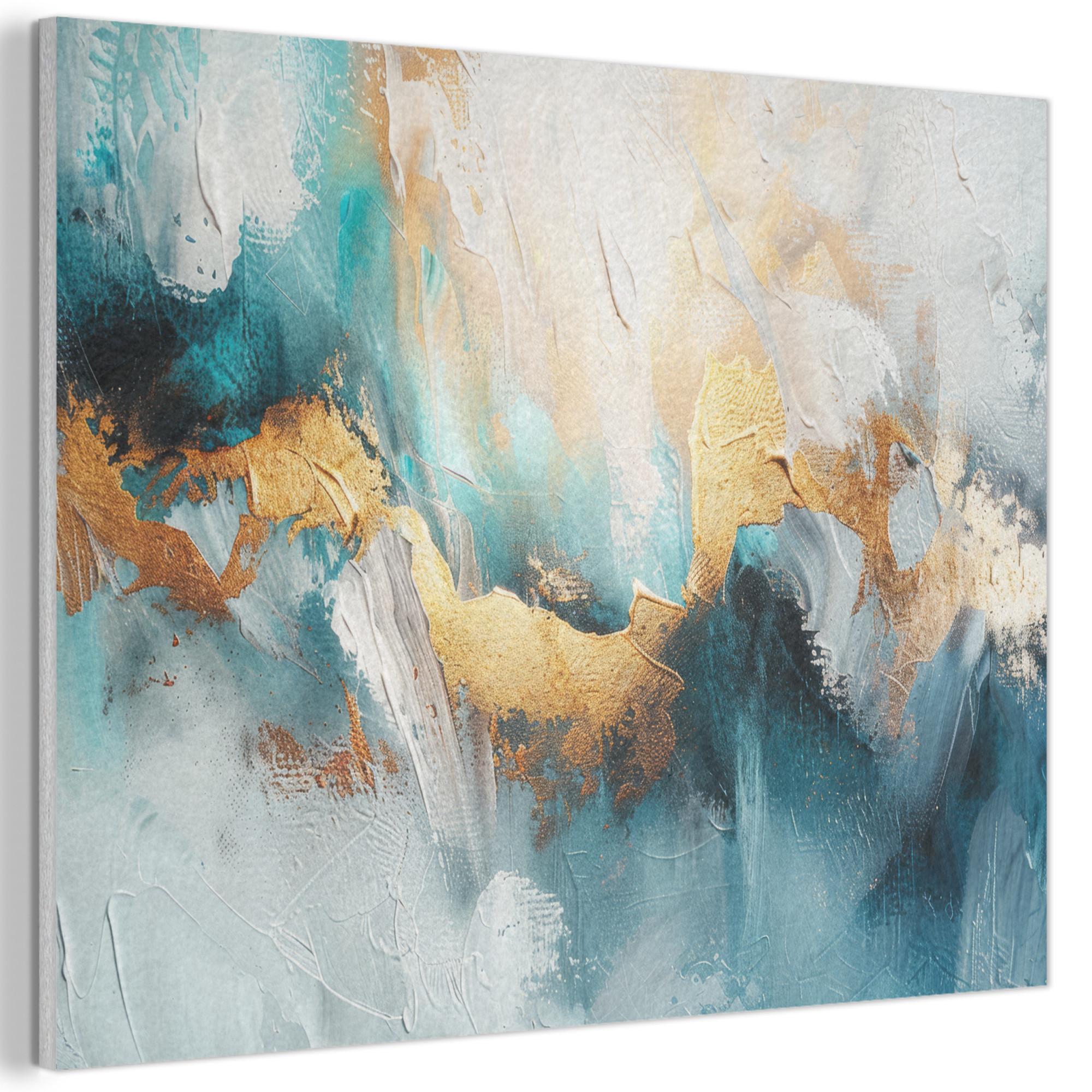 AKUSTIKBILD Abstrakt - Kunst - Gold - Blau Gemälde 80x60 cm - Petrol, Kunststoff (80/60/0.9cm) - MuchoWow