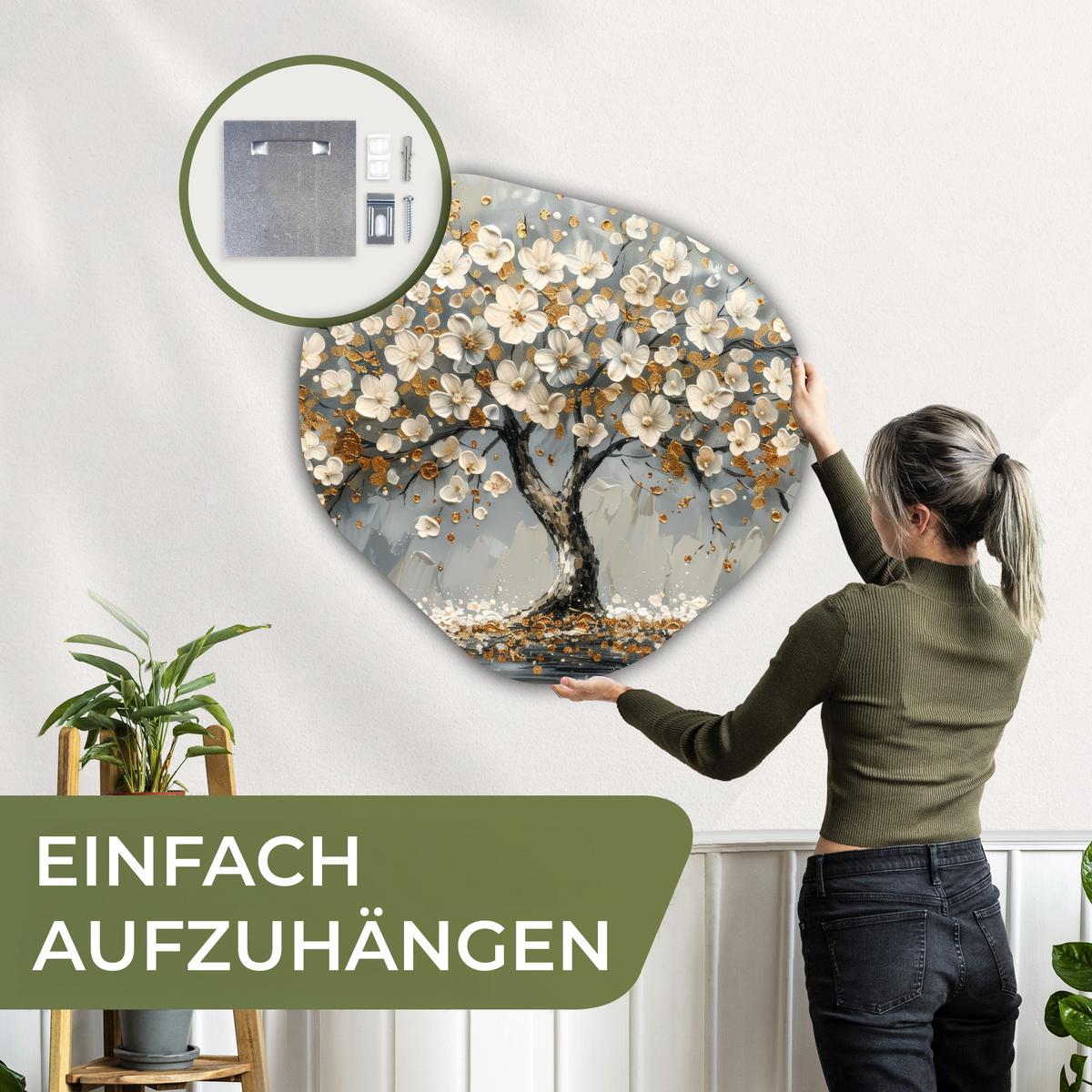 WANDBILD Baum - Gold - Blumen - Abstrakt - Kunst Room Decor 90x90 cm - Goldfarben, Kunststoff (90/90cm) - MuchoWow