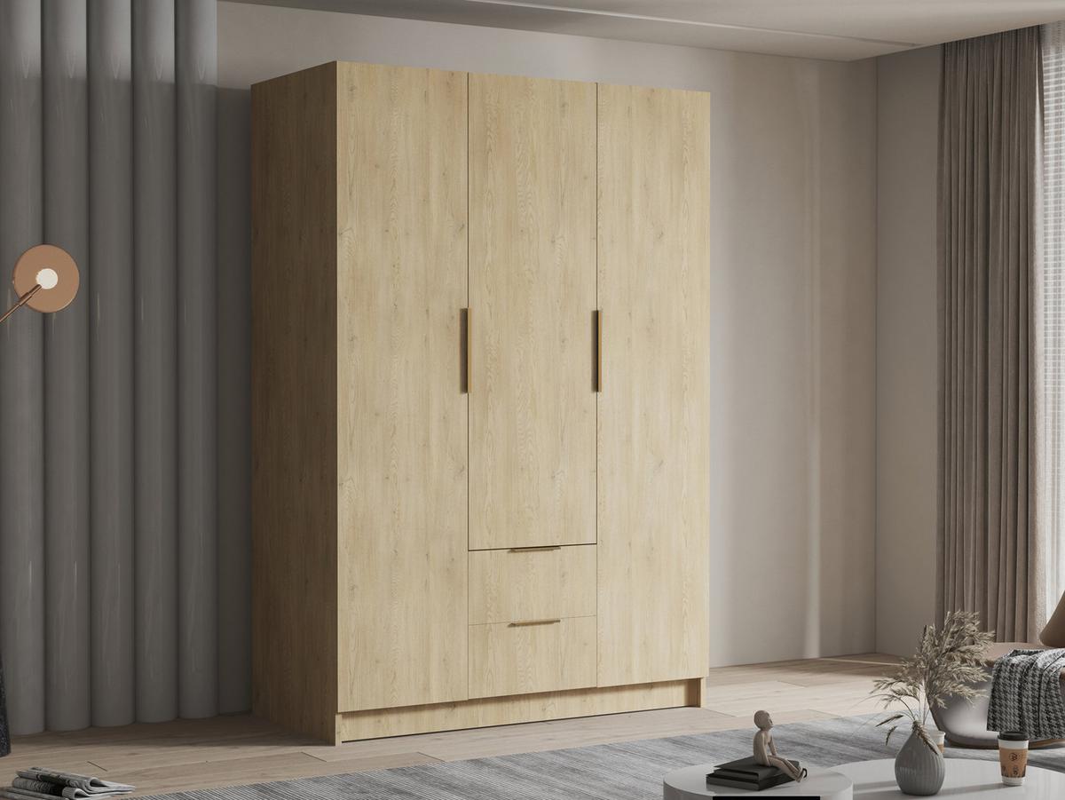 KLEIDERSCHRANK Calwi I - Eichefarben/Goldfarben, Holzwerkstoff/Kunststoff (150/216/60cm) - MIRJAN24
