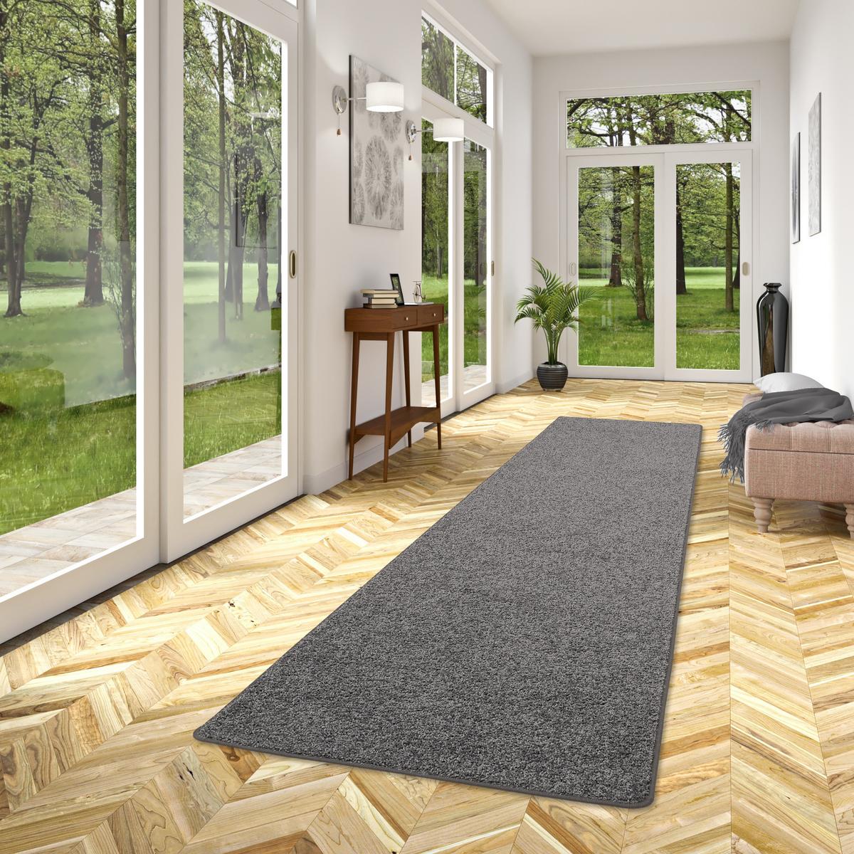 HOCHFLOR VELOURS TEPPICH LÄUFER MONA - Grau, Textil (80/200cm) - Snapstyle