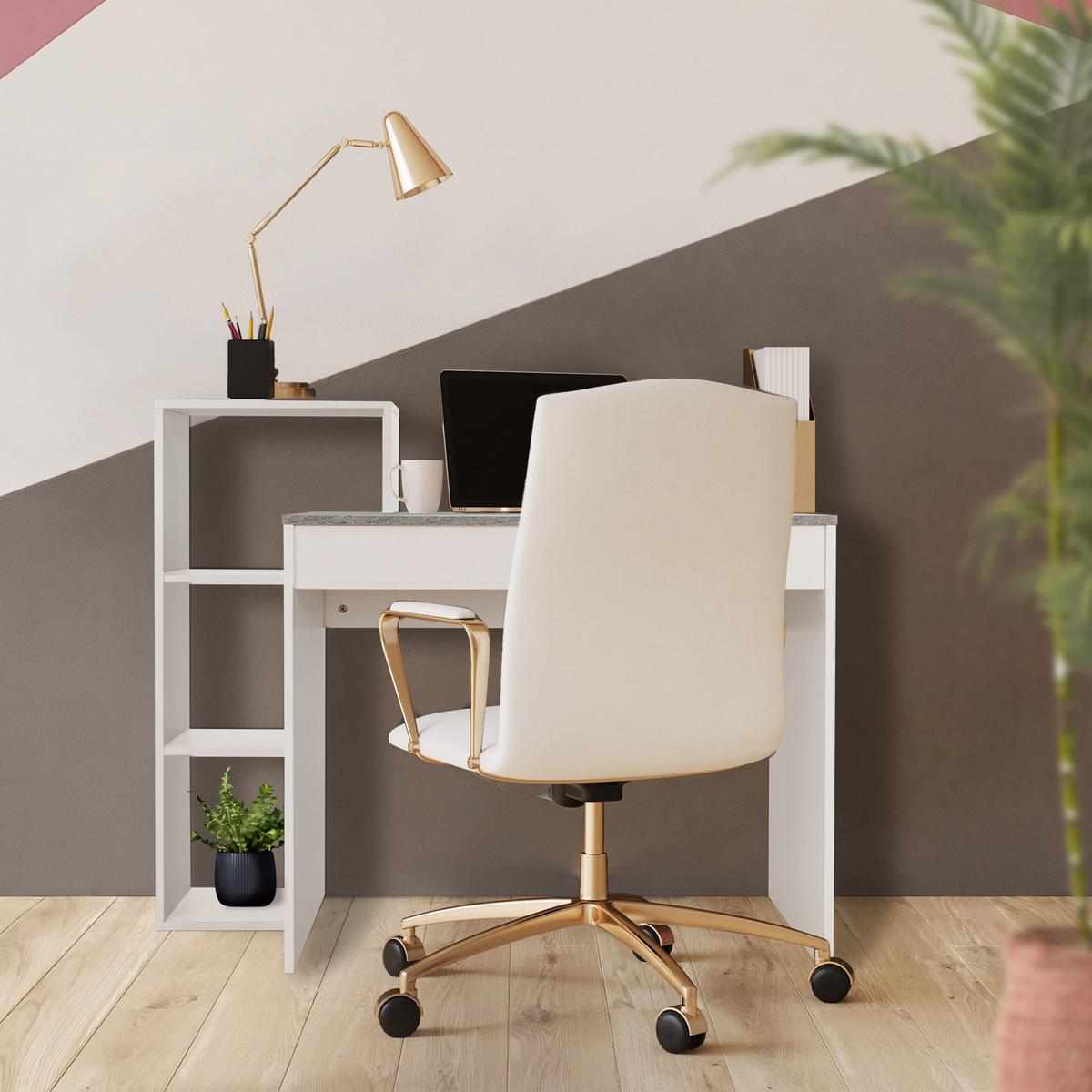 SCHREIBTISCH mit Regal 110x72x40 cm Weiß/Beton-Optik - Grau, Holzwerkstoff (110/40/91cm) - ML-DESIGN