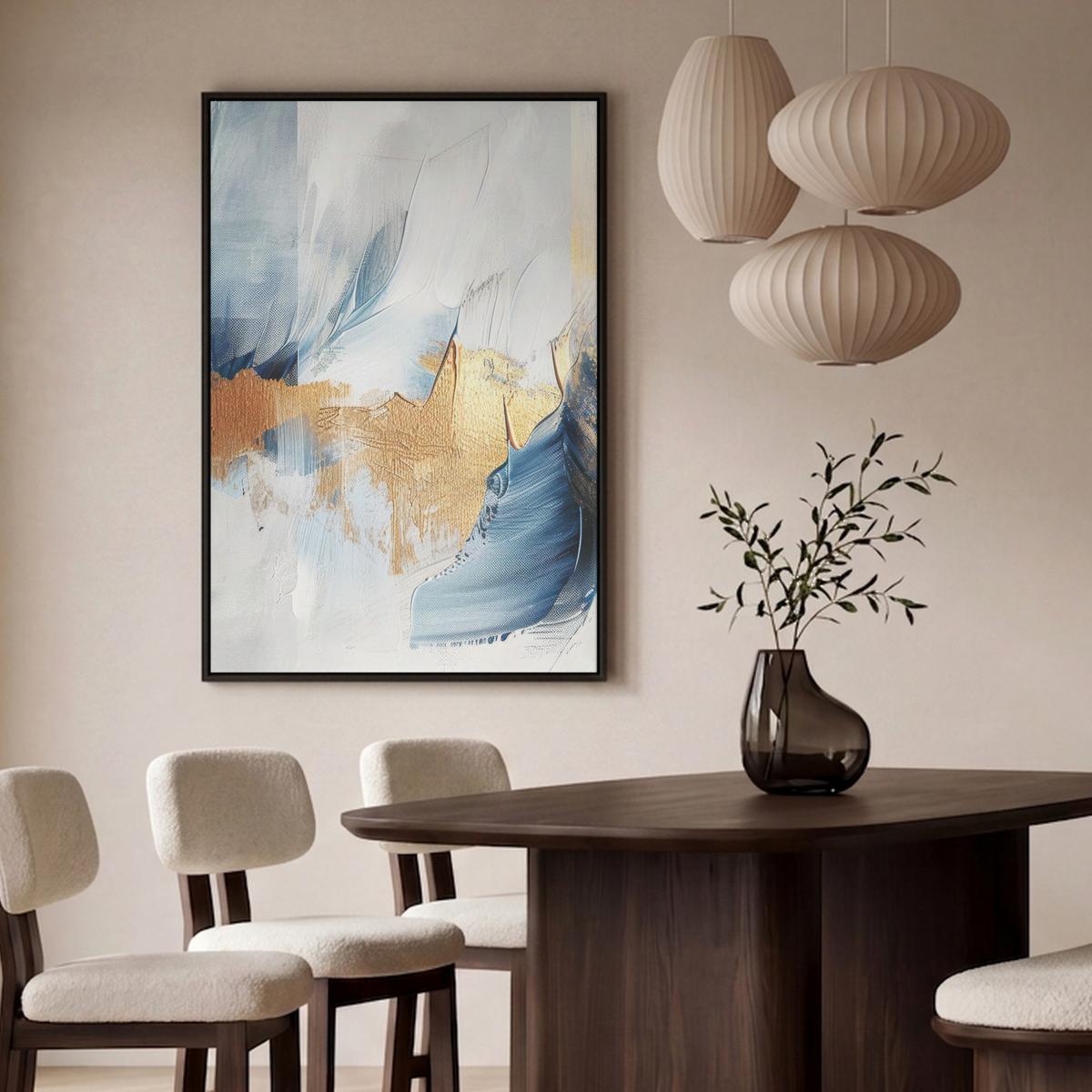LEINWAND Bilder mit Rahmen - Gold - Blau - Aquarell - Kunst - Modern - 80x120 - Hellblau, Textil (80/120cm) - MuchoWow