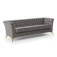 CHESTERFIELD-SOFA 3-sitzer Whitby Grau Samt mit goldenen Füßen - Goldfarben/Grau, Holz/Textil (237/78/82cm) - S-Style Möbel
