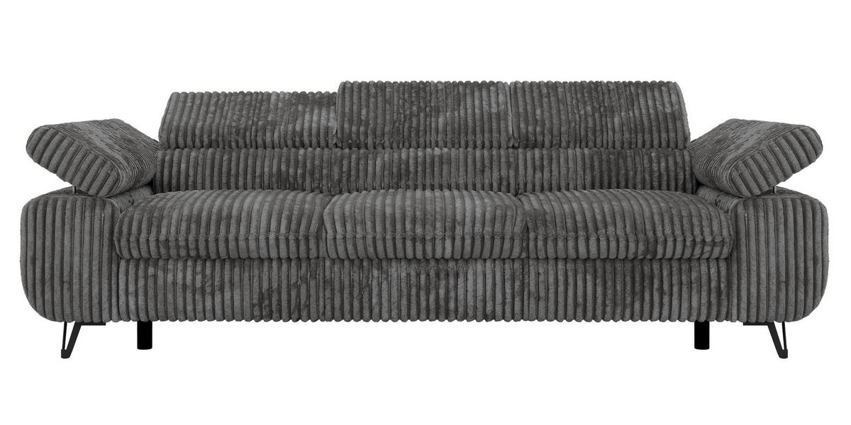 3-SITZER SOFA PETER - Grau Cord - Schwarz/Grau, Textil/Metall (262/76/99cm) - MKS