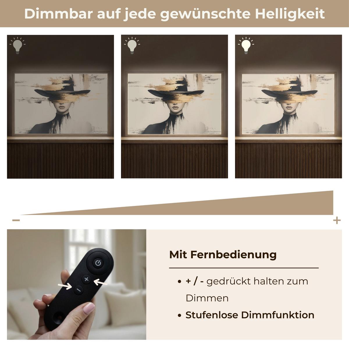 WANDLEUCHTE MIT AKKU Frau - Hut - Farbe 60x40 cm - Creme, Holzwerkstoff (60/40/8cm) - OnlyWow