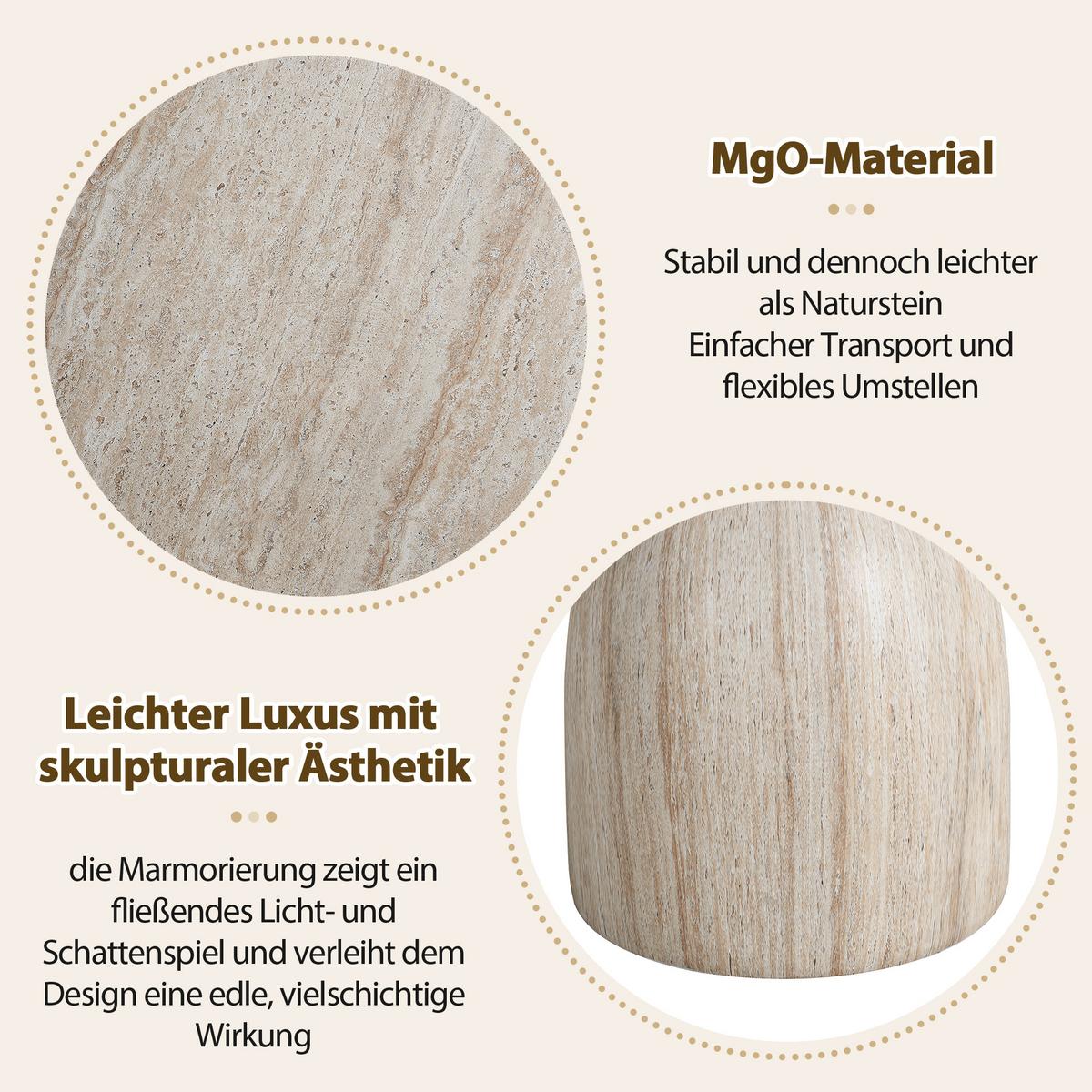 BEISTELLTISCH MgO travertin-optik outdoor leicht - Beige, Stein (45/45/52.5cm) - Urban Meuble