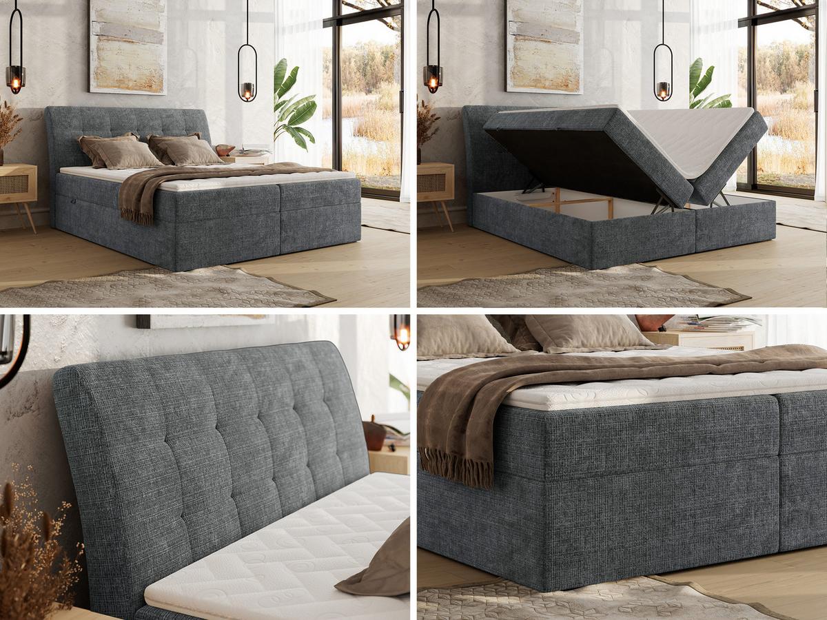BOXBETT DAGOS 140/200 - Grau Schenille grob gewebt - H3 - Topper T25 - Grau, Textil (140/200cm) - MKS
