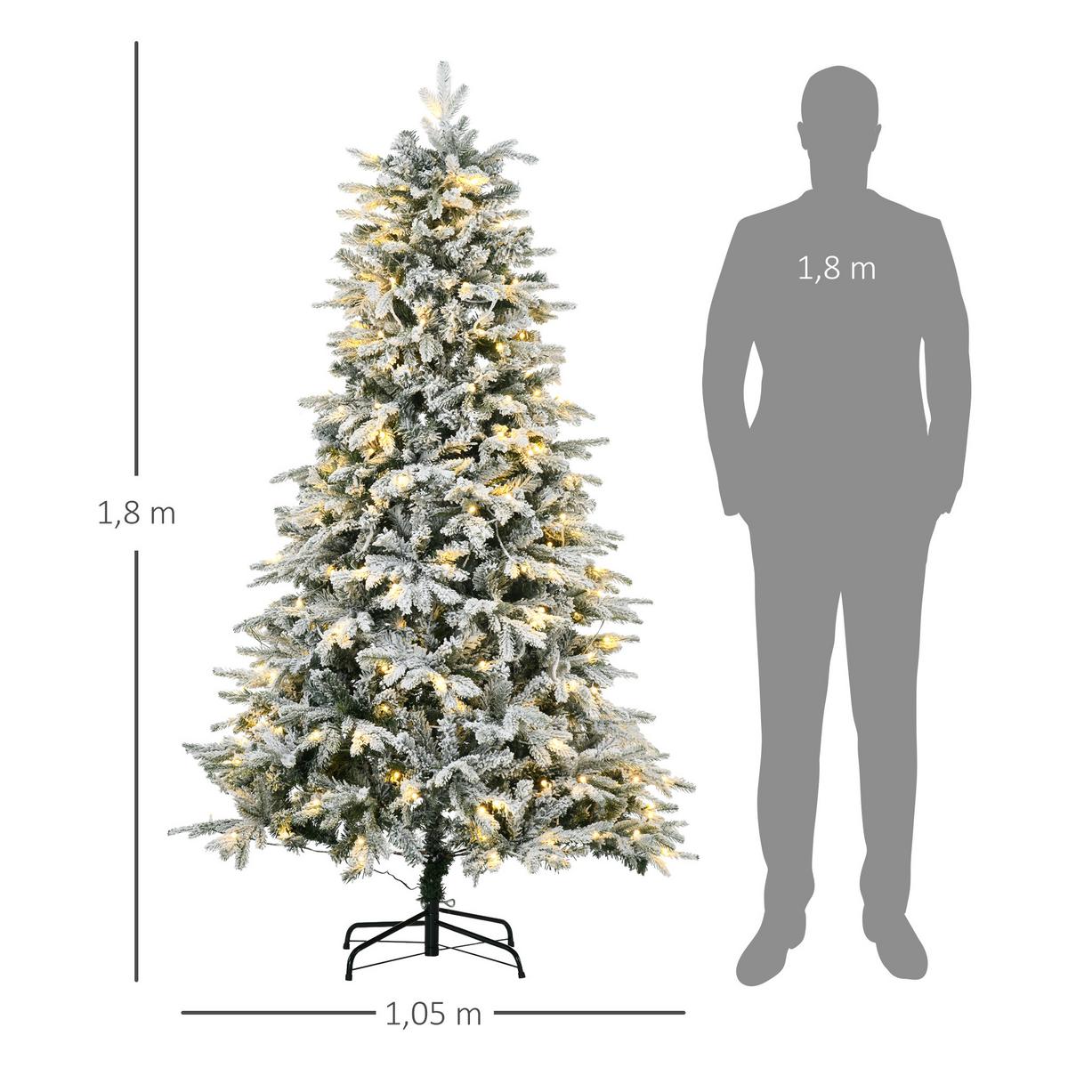 KÜNSTLICHER Weihnachtsbaum mit Leuchte, 180 cm Kunsttanne mit Kunstschnee - Weiß, Kunststoff (180cm) - HOMCOM