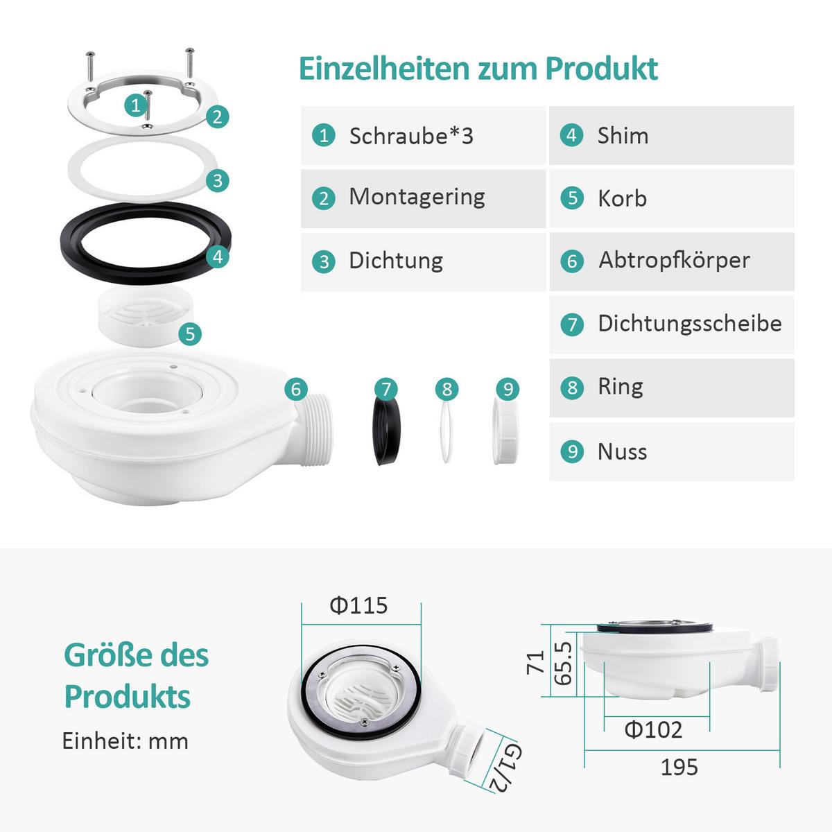 DUSCHTASSE Viertelkreis inkl. Ablaufgarnitur Weiß 90/90 cm - Weiß, Kunststoff (90/2.6/90cm) - EMKE
