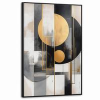 LEINWAND Bilder mit Rahmen - Abstrakt - Gold - Silber - Formen - Ästhetisch - Modern - 80x120 - Goldfarben, Textil (80/120cm) - MuchoWow