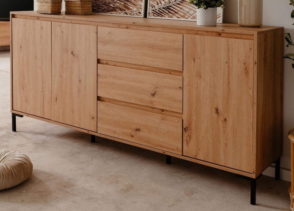 SIDEBOARD Eiche Artisan 170 x 87 cm, Kommode mit viel Stauraum - Schwarz/Eiche Artisan, Holzwerkstoff/Metall (170/87/40cm) - Furn.Design