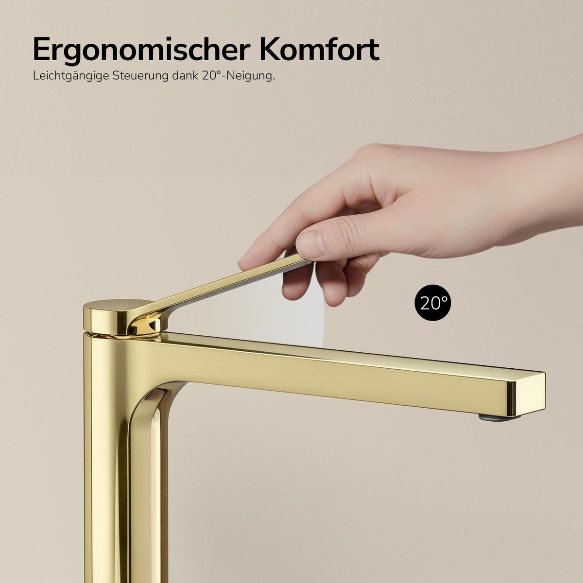 WASCHTISCHARMATUR mit Zertifiziertem Filterelement Champagnergold Hoher Stil - Goldfarben, Metall (23.3/4.6/33.5cm) - EMKE