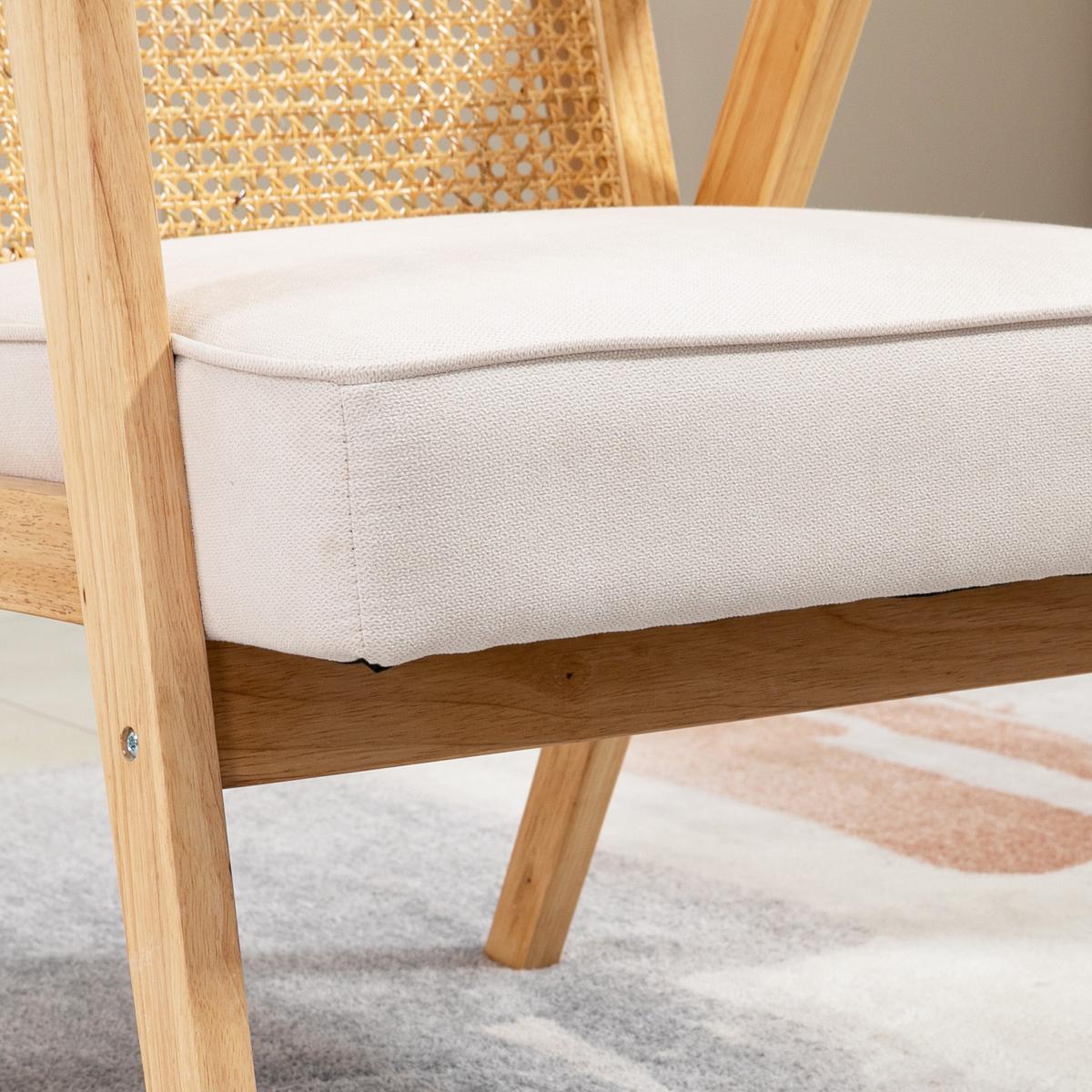 SESSEL Wohnzimmer Relaxsessel mit Armlehnen, Sitzkissen, Rattan-Rückenlehne - Weiß, Kunststoff (63/78/69cm) - HOMCOM