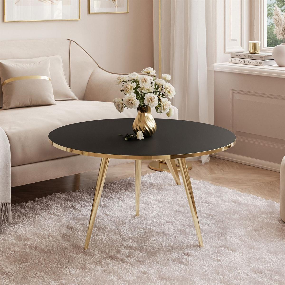 COUCHTISCH SOLEIL GOLD Schwarz Matt, 70cm - Goldfarben/Schwarz, Holzwerkstoff (70/70/47cm) - Lookway